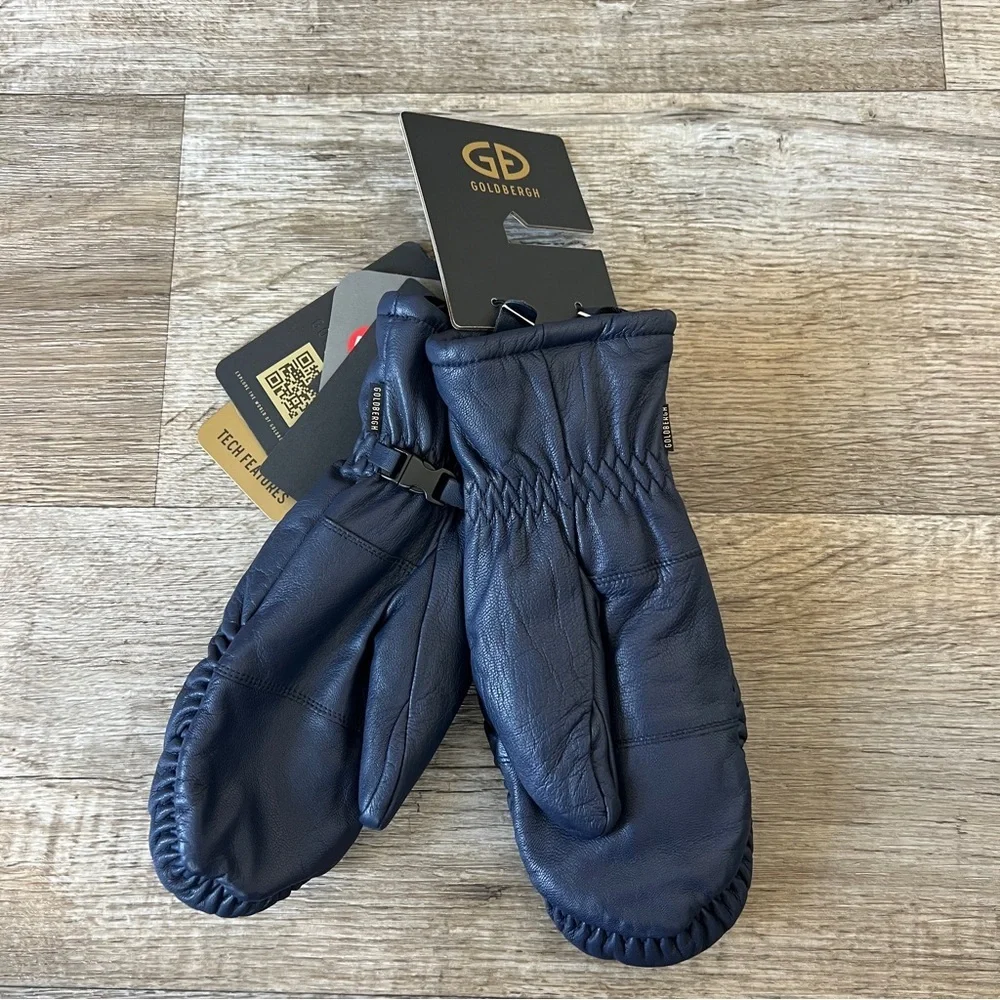 Goldbergh Hilja Goat Leather Mittens in Navy Blue